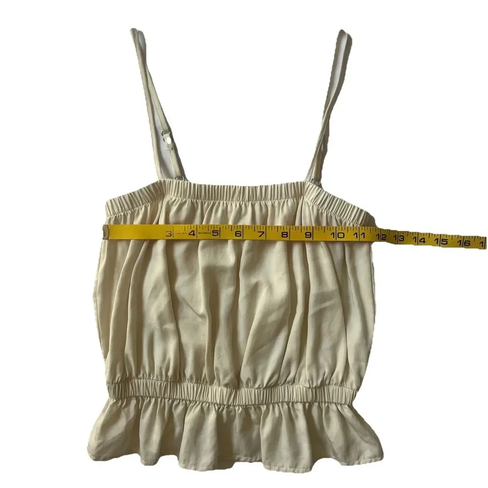 Rhythm Baby Doll Tank Top Strappy Peplum Ruffle Bloomer Ivory Boho Cottagecor XS